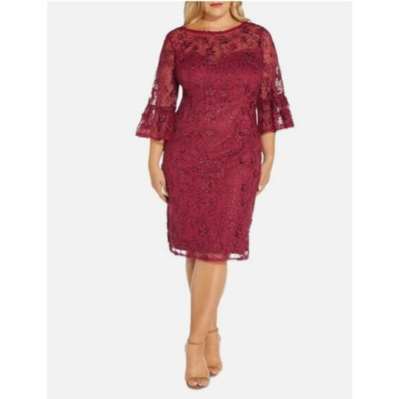 Adrianna Papell Dress 16W Ruby Red Sequin Embroidery Wedding Party NEW $199 - Picture 1 of 10
